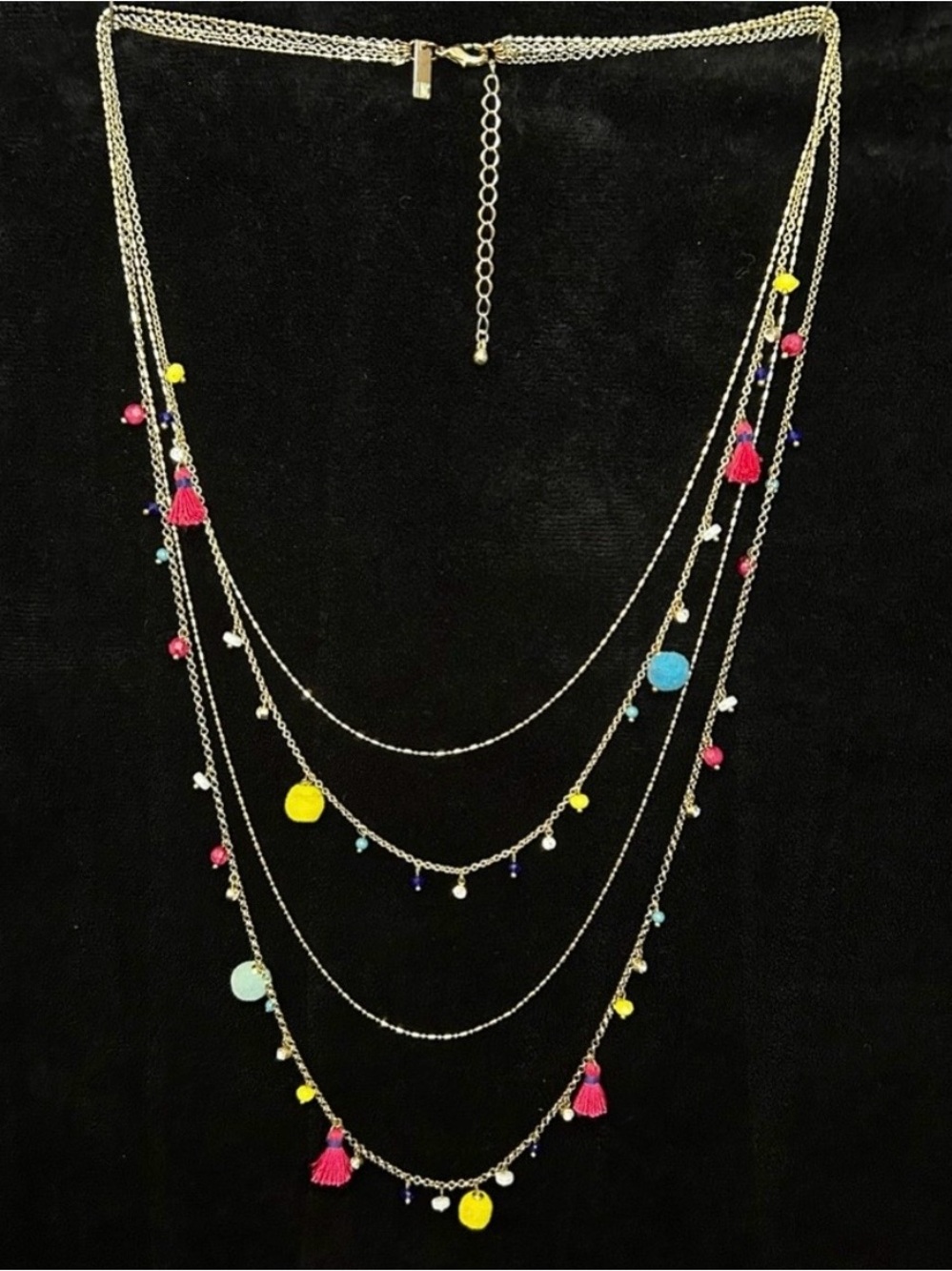INC International Concepts Layered Gold Necklace with Pompoms and mini tassels